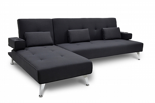 Γωνιακός καναπές κρεβάτι Luxury pakoworld με μαύρο ύφασμα 258x156x84εκ