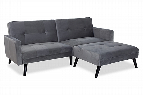 Γωνιακός καναπές-κρεβάτι με σκαμπό Dream pakoworld  γκρι-ασημί βελούδο 209x157x80εκ