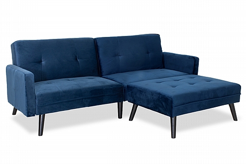 Γωνιακός καναπές-κρεβάτι με σκαμπό Dream pakoworld μπλε βελούδο 209x157x80εκ