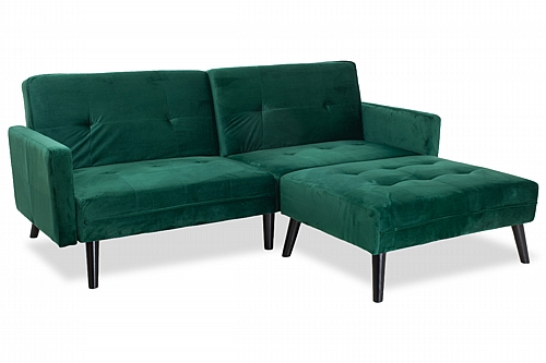 Γωνιακός καναπές-κρεβάτι με σκαμπό Dream pakoworld  σκούρο πράσινο βελούδο 209x157x80εκ