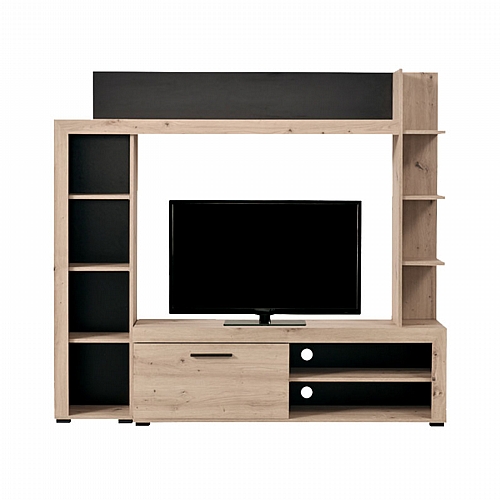 ΚΕΝΤΡΟ ΨΥΧΑΓΩΓΙΑΣ-ΣΥΝΘΕΣΗ RUBI GREY OAK / ΜΑΥΡΟ 172x33x157εκ