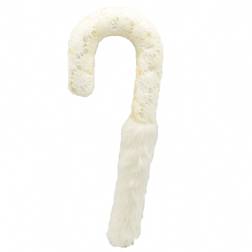 Κρεμαστό διακοσμητικό λευκό μπαστούνι με γουνάκι 