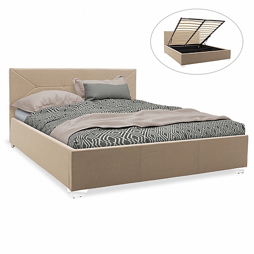 Κρεβάτι Smooth pakoworld διπλό ύφασμα μπεζ με αποθηκευτικό χώρο 160x200εκ