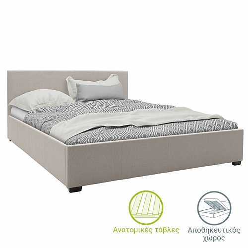 Κρεβάτι Norse pakoworld διπλό ύφασμα εκρού με αποθηκευτικό χώρο 160x200εκ