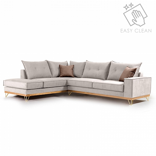 Γωνιακός καναπές δεξιά γωνία Luxury II pakoworld ύφασμα cream-mocha 290x235x95εκ