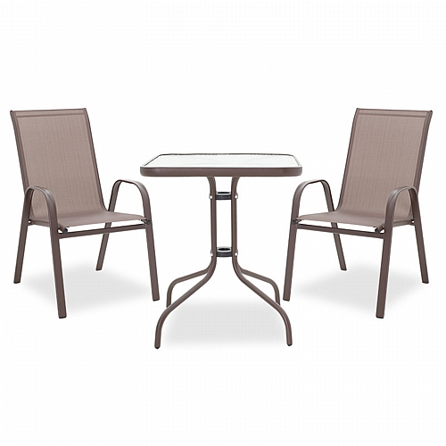 Τραπεζαρία Watson-Calan σετ 3τεμ pakoworld μέταλλο-textilene καφέ 60x60x70εκ