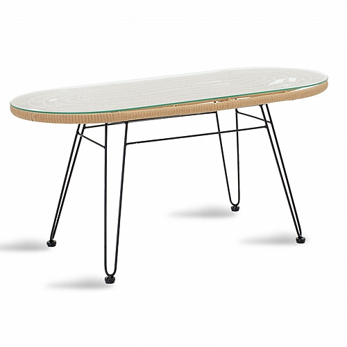 Τραπέζι Naoki pakoworld μέταλλο μαύρο-pe φυσικό-γυαλί 100x45x46εκ