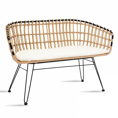 Καναπές 2θέσιος Naoki pakoworld μέταλλο μαύρο-pe φυσικό 120x55x79εκ