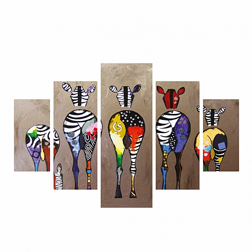 ΠΙΝΑΚΑΣ ΠΕΝΤΑΠΤΥΧΟ MDF COLORFUL ZEBRAS 92Χ56x3 FB97207.03