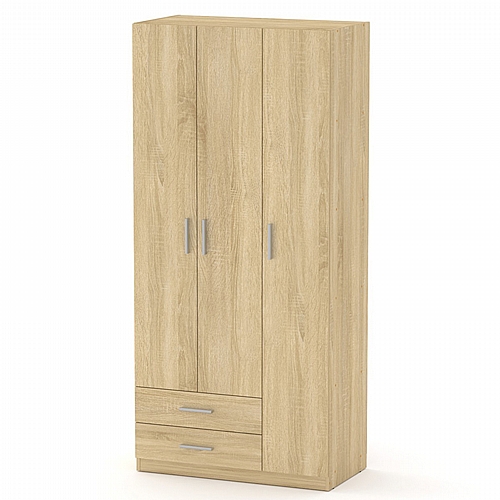 Ντουλάπα ρούχων Warner pakoworld τρίφυλλη sonoma 90x46.5x195εκ