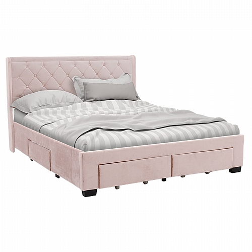 Κρεβάτι Blanca pakoworld διπλό βελούδο ροζ αποθηκευτικός χώρος 160x200εκ