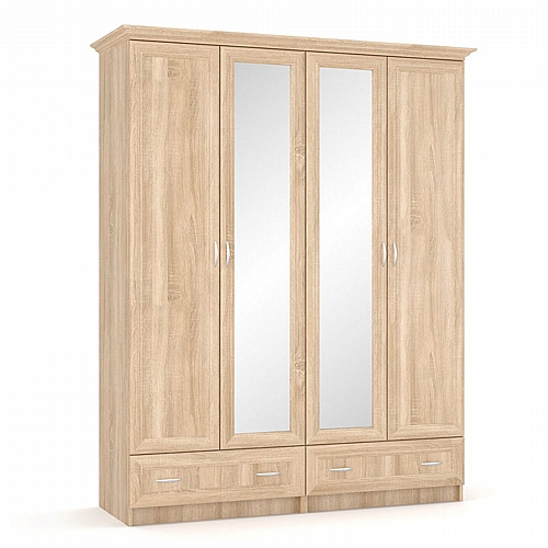 Ντουλάπα Rebecca pakoworld καθρέπτης τετράφυλλη sonoma 160x52x210εκ
