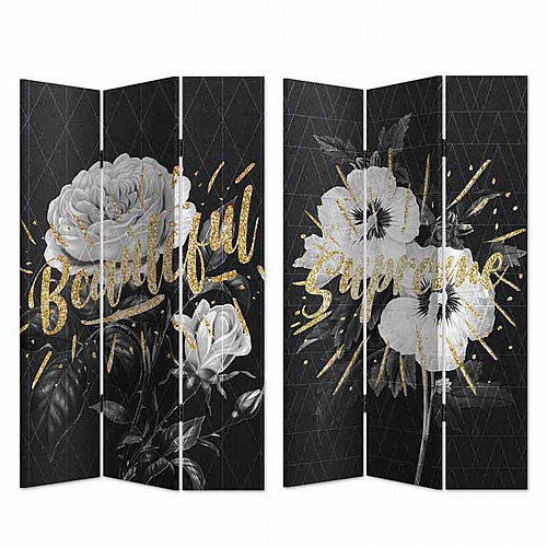 INART ΠΑΡΑΒΑΝ 2 ΟΨΕΩΝ PRINTED CANVAS ΛΟΥΛΟΥΔΙΑ ΜΑΥΡΟ/ΛΕΥΚΟ 120Χ3Χ180