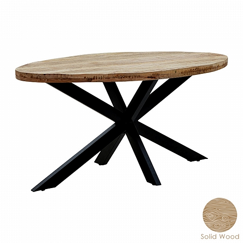 Τραπέζι Majesty pakoworld οβάλ μασίφ ξύλο 4εκ καρυδί-πόδι μαύρο 160x90x74εκ