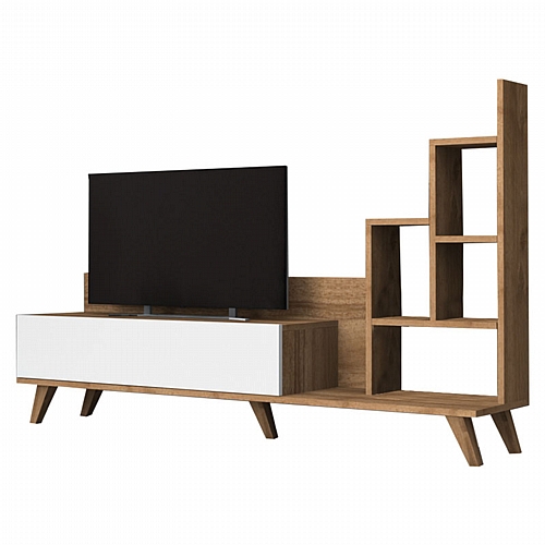 Έπιπλο τηλεόρασης Patton pakoworld λευκό-καρυδί 160x35x32εκ
