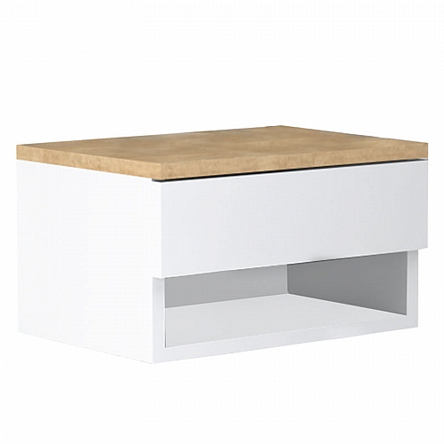Κομοδίνο Stewart pakoworld επιτοίχιο λευκό-sonoma 40x30x23εκ