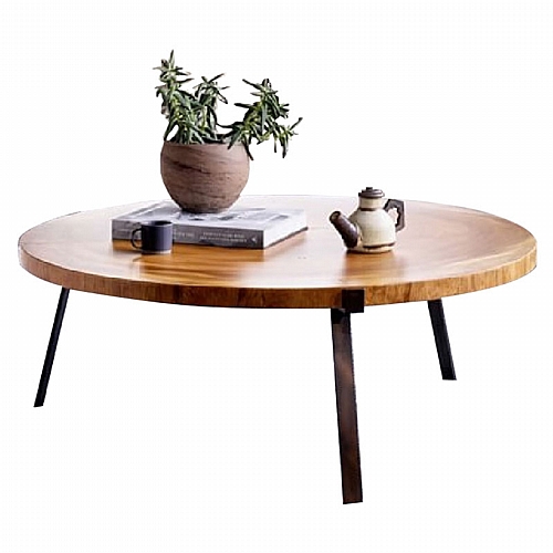 Τραπέζι σαλονιού Zenith pakoworld φυσικό ξύλο πεύκου 35mm καρυδί Φ80x37εκ