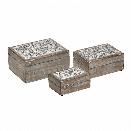 INART S/3 ΚΟΥΤΙ ΞΥΛΙΝΟ ΑΝΤΙΚΕ ΛΕΥΚΟ/NATURAL 23X18X12