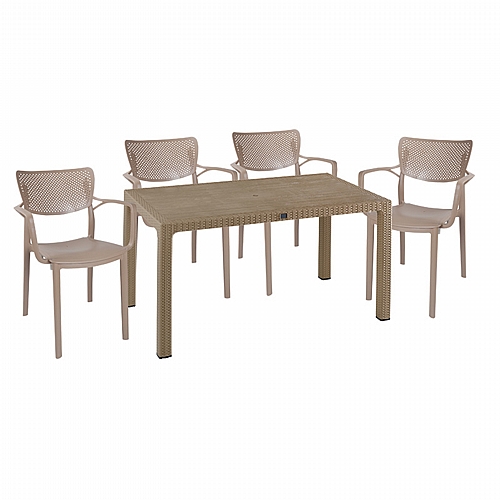 Τραπεζαρία Explore-Frontline pakoworld σετ 5τεμ PP cappuccino 150x90x73,5εκ.