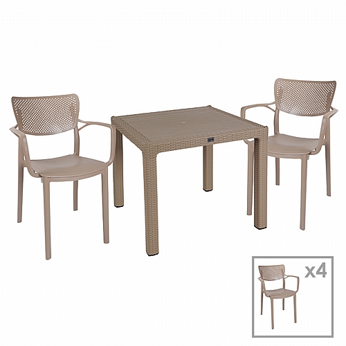 Τραπεζαρία Explore-Frontline pakoworld σετ 5τεμ PP cappuccino 90x90x73,5εκ