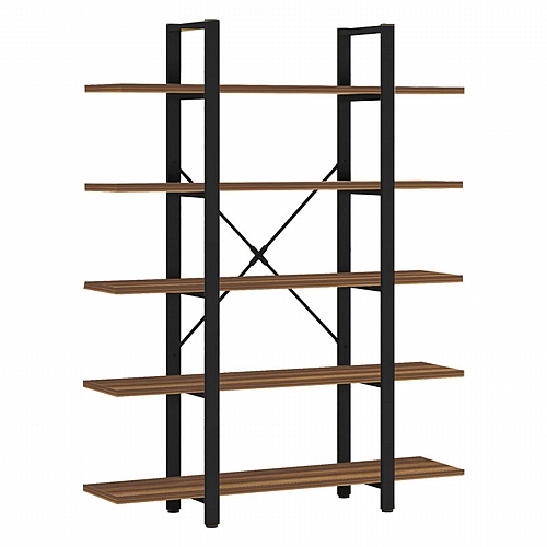 Βιβλιοθήκη Esthon pakoworld καρυδί-μαύρο μέταλλο 120x28x180εκ