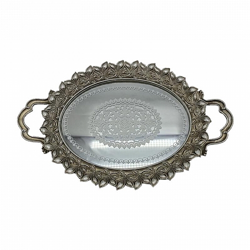 ΔΙΣΚΟΣ ΜΕ ΚΑΘΡΕΦΤΗ Fylliana Flower ΑΣΗΜΙ ΧΡΩΜΑ 40x25x4εκ sls