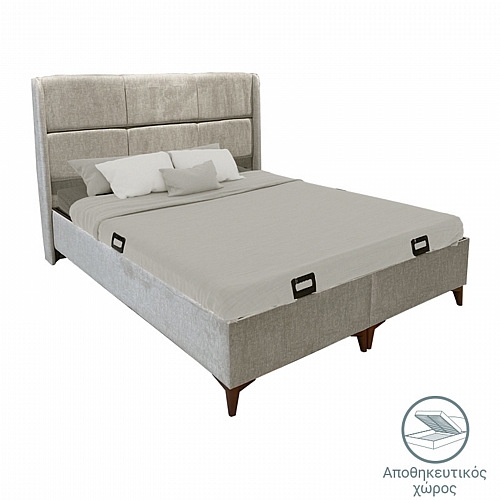 Κρεβάτι διπλό Serene pakoworld με αποθηκευτικό χώρο μπεζ ύφασμα 160x200εκ