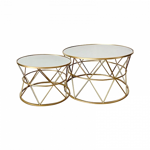 Tραπέζια σαλονιού Pelosif Inart χρυσό σετ 2τεμ μέταλλο Tραπέζια σαλονιού Pelosif Inart χρυσό σετ 2τεμ μέταλλο