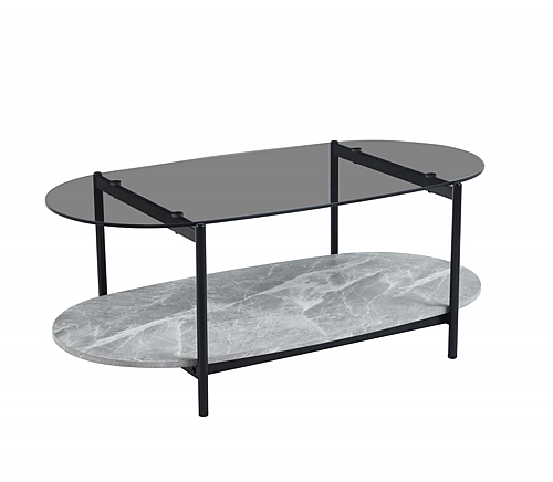 ΤΡΑΠΕΖΙ ΣΑΛΟΝΙΟΥ ΟΒΑΛ FB918040 ΓΥΑΛΙ ΦΙΜΕ TOP-GREY MARBLE ΜΕΛΑΜΙΝΗ 110x50x43Υεκ