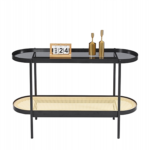 ΚΟΝΣΟΛΑ FB918032 ΓΥΑΛΙ TOP-ΜΕΤΑΛΛΟ-RATTAN ΣΕ ΦΥΣΙΚΟ 120x43x76,5Υεκ.