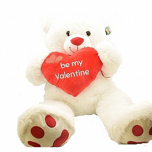 Λούτρινος λευκός αρκούδος  με καρδιά (be my valentine)