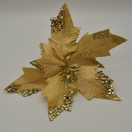 Χριστουγεννιάτικο διακοσμητικό αλεξανδρινό λουλούδι σε χρυσό χρώμα