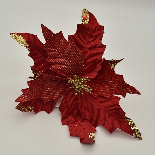 Χριστουγεννιάτικο αλεξανδρινό λουλούδι σε κόκκινο χρώμα με χρυσές λεπτομέρειες