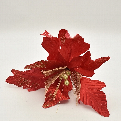 Χριστουγεννιάτικο διακοσμητικό λουλούδι κόκκινο  με χρυσές λεπτομέρειες