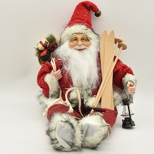 Φιγούρα αϊ Βασίλης καθιστός με παγοπέδιλα και φαναράκι