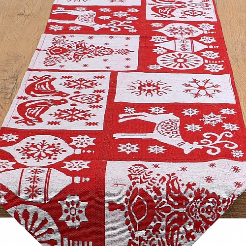 Χριστουγεννιάτικη διακοσμητική τραβέρσα σε κόκκινο - άσπρο χρώμα