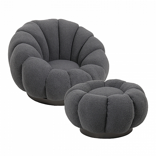 Πολυθρόνα περιστρεφόμενη με σκαμπό Nester pakoworld μπουκλέ ύφασμα σε γκρι απόχρωση 98x97x69εκ Πολυθρόνα περιστρεφόμενη με σκαμπό Nester pakoworld μπουκλέ ύφασμα σε γκρι απόχρωση 98x97x69εκ
