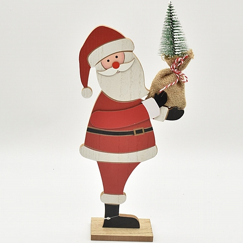 Επιτραπέζιος ξύλινος άγιος βασίλης ( κρατάει δεντράκι)