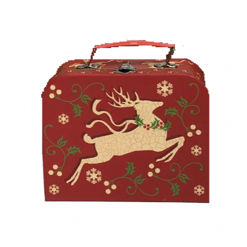 Χριστουγεννιάτικο κουτί βαλιτσάκι μπορντό με τάρανδο