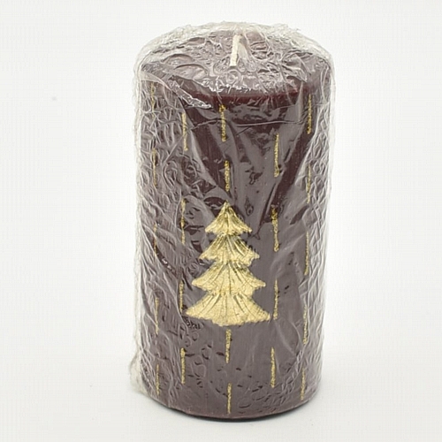 Χριστουγεννιάτικο μπορντό κερί με χρυσό δεντράκι