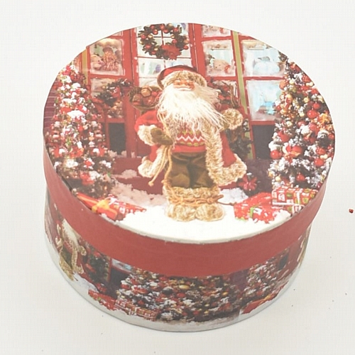 Χριστουγεννιάτικο στρογγυλό κουτί με εικονιζόμενη φιγούρα άγιο βασίλη