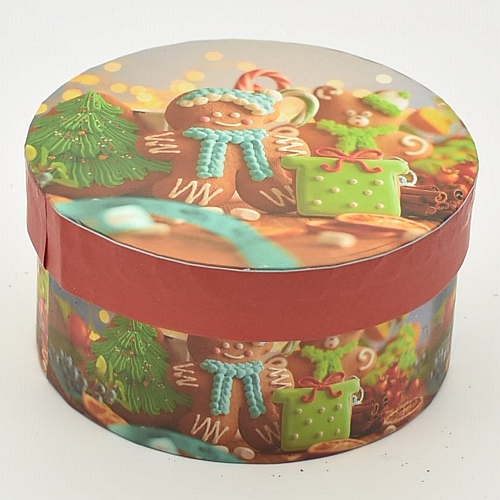 Χριστουγεννιάτικο στρόγγυλο κουτί με μπισκοτάνθρωπο