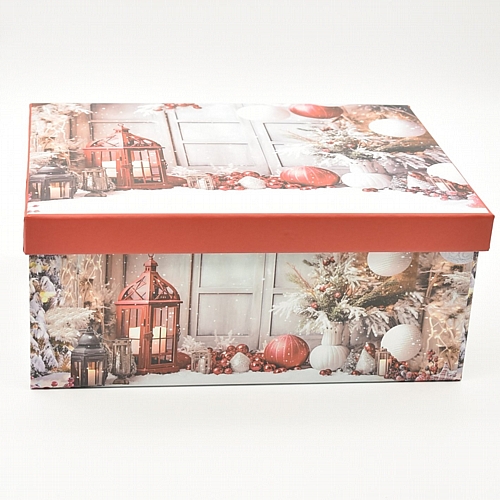 Χριστουγεννιάτικο κουτί αποθήκευσης με λευκές κόκκινες μπάλες και φαναράκια