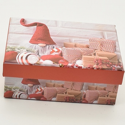 Χριστουγεννιάτικο κουτί κόκκινο άσπρο με νάνο και δώρα