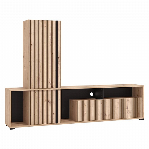 ΚΕΝΤΡΟ ΨΥΧΑΓΩΓΙΑΣ-ΣΥΝΘΕΣΗ CHANIA ARTISAN OAK-ARTISAN OAK ΜΕ ΜΑΥΡΕΣ ΓΡΑΜΜΕΣ-ΜΑΥΡΟ 196x33x140εκ xtrt
