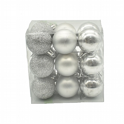 Χριστουγεννιάτικες ασημί μπάλες 3 σχέδια πλαστικές 18τμχ