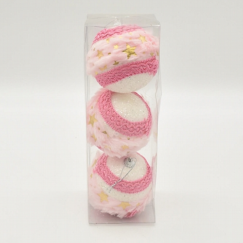 Χριστουγεννιάτικες ροζ γούνινες μπάλες 3τμχ