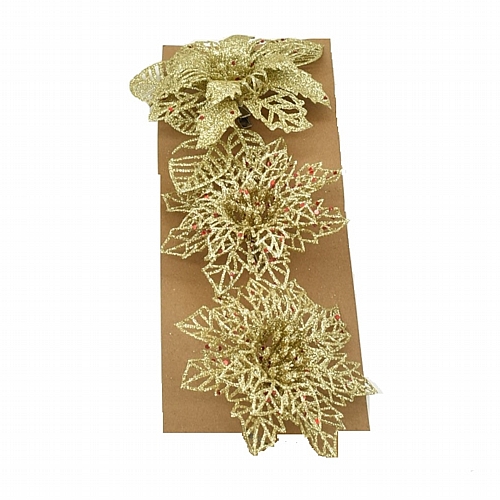 Διακοσμητικό πικ χρώμα χρυσό glitter σχέδιο λουλούδια 3τμχ