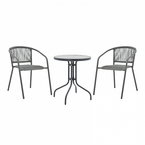 Tραπεζαρία Watson-Lindaria pakoworld σετ 3τεμ μέταλλο ανθρακί-γυαλί Φ60x70εκ