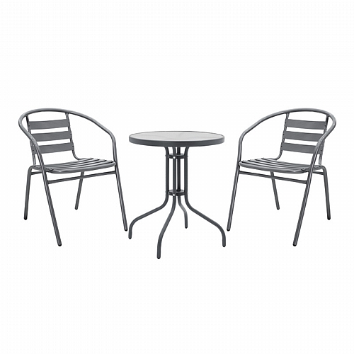 Tραπεζαρία Watson-Tade pakoworld σετ 3τεμ μέταλλο ανθρακί-γυαλί Φ60x70εκ Tραπεζαρία Watson-Tade pakoworld σετ 3τεμ μέταλλο ανθρακί-γυαλί Φ60x70εκ